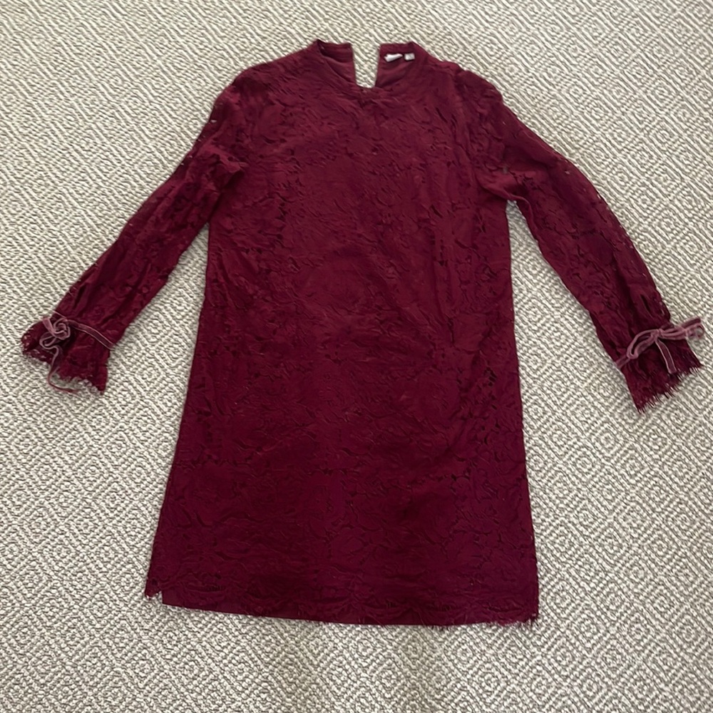 Maroon lace long sleeve dress with liner